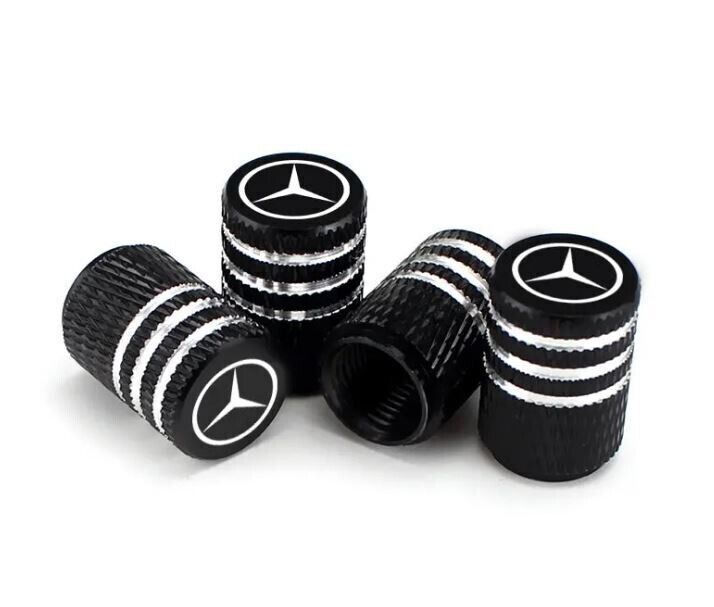 4x Black Aluminum Tire Air Valve Stem Cap Fits Most Mercedes Cars Wagons & SUVs