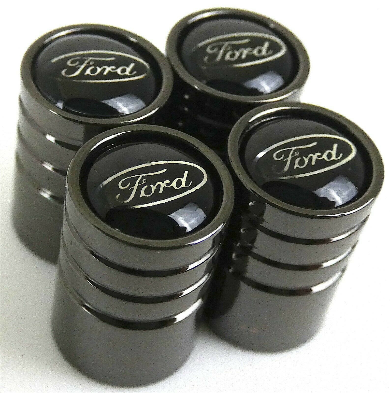 4 Ford Tire Valve Stem Caps For Car, Truck Universal Fitting Metallic Black