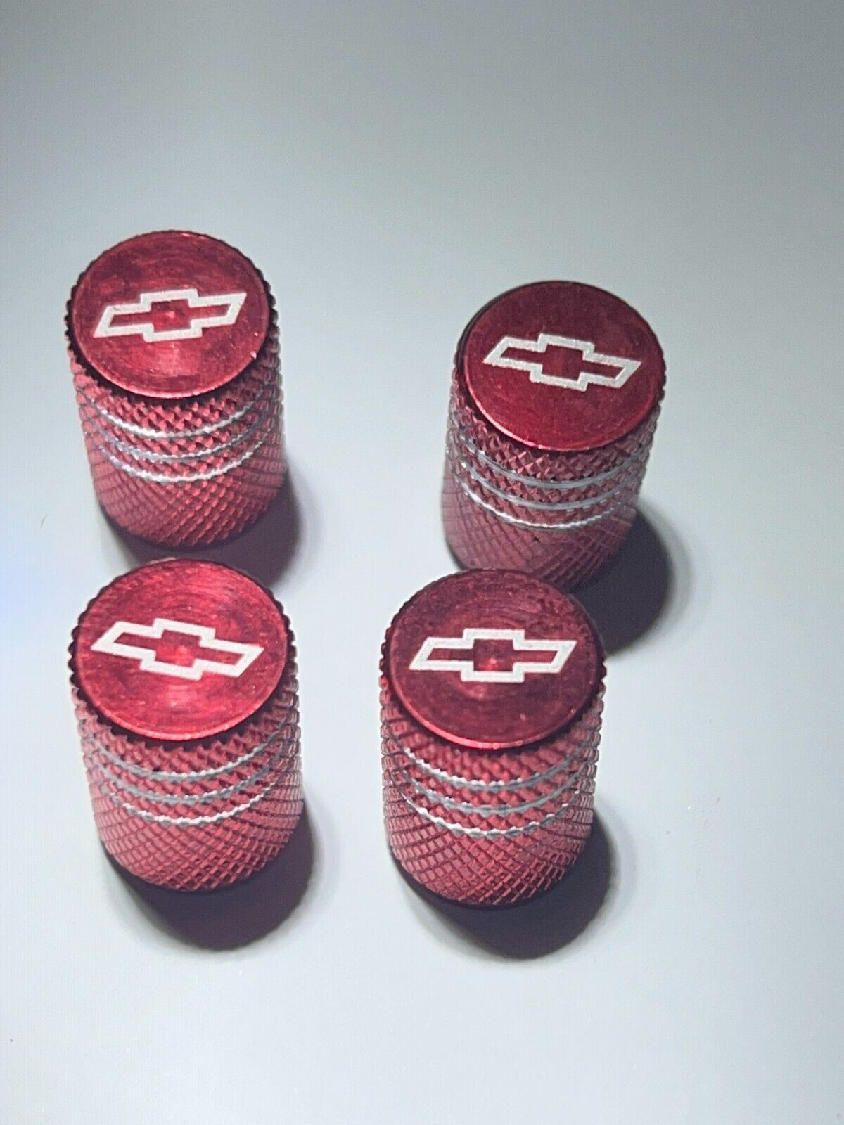 4 RED Chevy Chevrolet Tire Valve Stem Caps For Car, Truck Universal Fitting