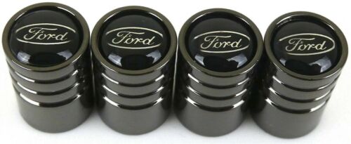4 Ford Tire Valve Stem Caps For Car, Truck Universal Fitting Metallic Black