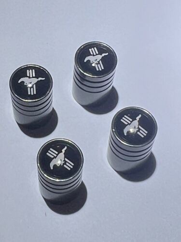 4 FORD MUSTANG Tire Valve Cap Air Valve Stem Cover (Metallic Black)