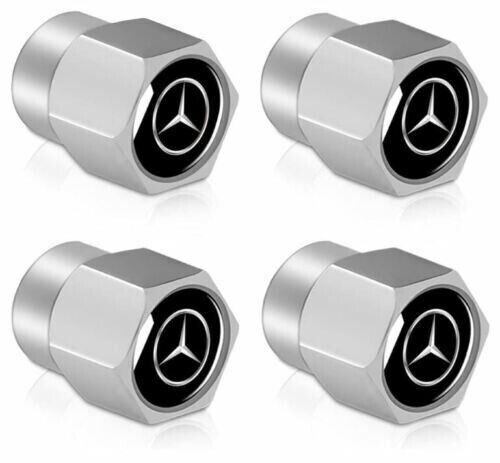 4 Mercedes Silver Alloy Tire Air Valve Stem Cap Fits Most Cars Wagons & SUVs