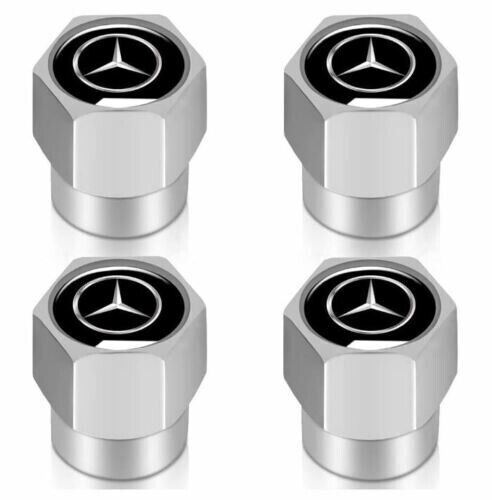 4 Mercedes Silver Alloy Tire Air Valve Stem Cap Fits Most Cars Wagons & SUVs