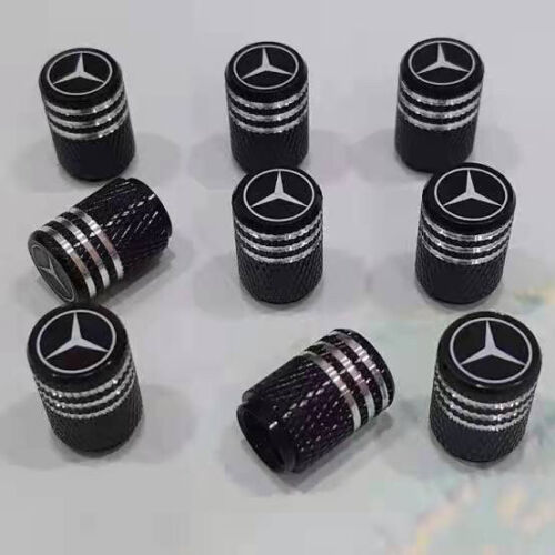 4x Black Aluminum Tire Air Valve Stem Cap Fits Most Mercedes Cars Wagons & SUVs