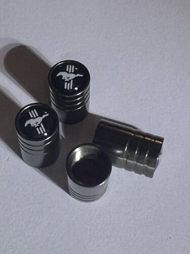 4 FORD MUSTANG Tire Valve Cap Air Valve Stem Cover (Metallic Black)