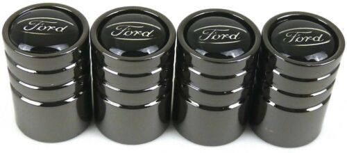 4 Ford Tire Valve Stem Caps For Car, Truck Universal Fitting Metallic Black