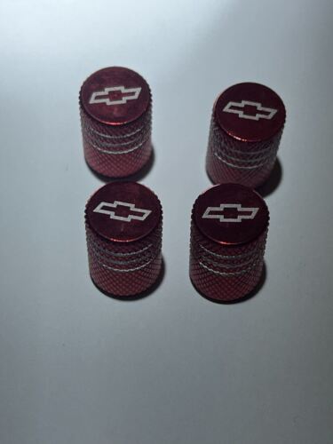 4 RED Chevy Chevrolet Tire Valve Stem Caps For Car, Truck Universal Fitting