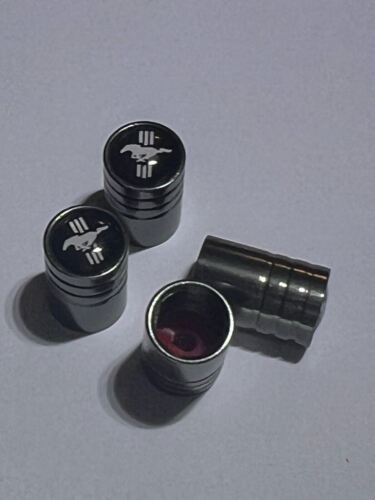 4 FORD MUSTANG Tire Valve Cap Air Valve Stem Cover (Metallic Black)