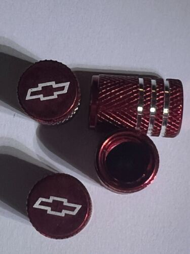 4 RED Chevy Chevrolet Tire Valve Stem Caps For Car, Truck Universal Fitting